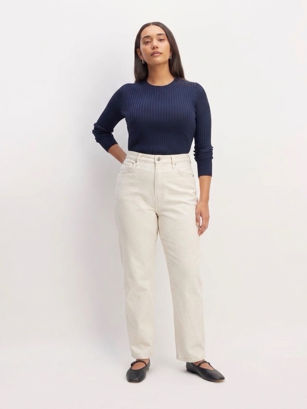 EVERLANE Women's The Curvy Cheeky High Rise Straight Leg Jean - Oatmeal, 33S